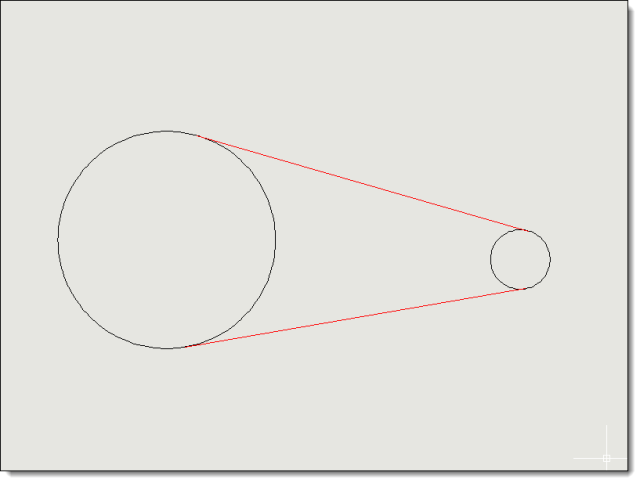 Dibuja 2 líneas que son tangentes a 2 entidades de circulo.