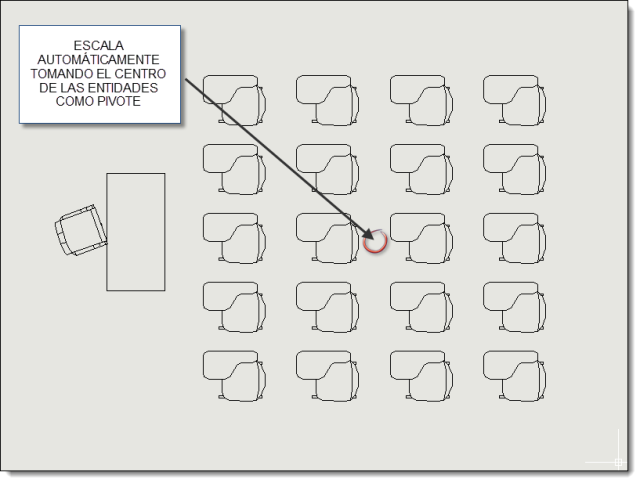 Escala todas las entidades seleccionadas tomando como pivote el centro de la caja máxima que los engloba.